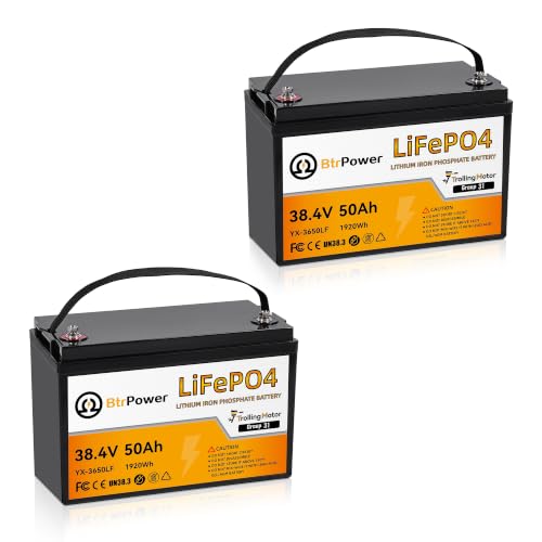 Image of 2 Pack 36V 50Ah Trolling Motors Lithium Li FePO4 B attery, Built-in 50A BMS | 1.2C Discharge 60A Current,Deep Cycle Group31 Lithium B attery, Perfect for Trolling Motor,RV, Boat, Marine, Solar