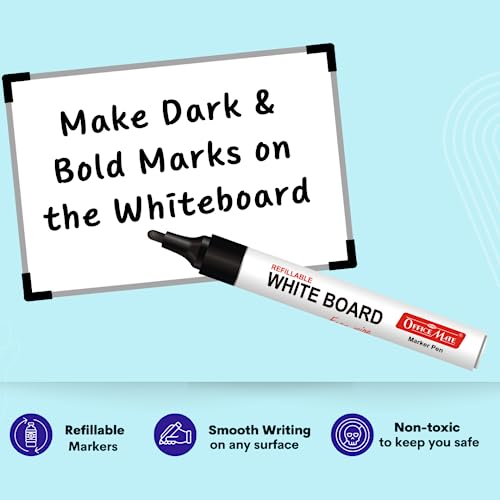 Image of Soni Officemate Whiteboard Marker Combo- Mix | 4 Markers + 4 Inks | Smooth Writing | Black, Blue, Red, Green | 4.43 mm Tip