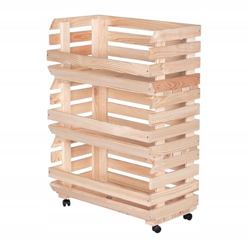 STOLMAK Obstkiste Holz auf Rollen 57 x 79 x 30 cm Kartoffel Obst...
