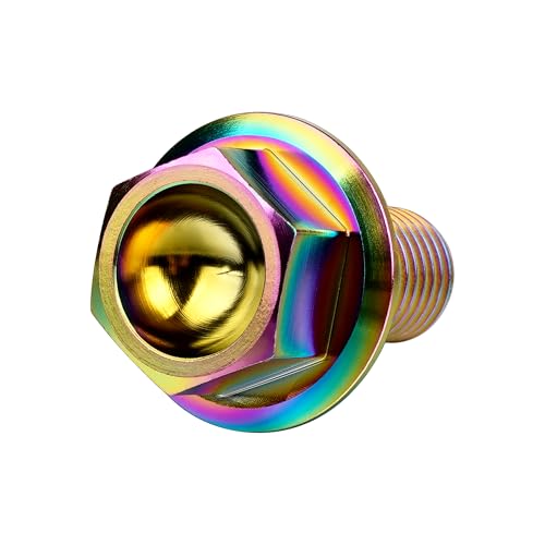 Image of Ti Screws M10 x 20 25 30 35 40 45 50 55 60 65 70 75 80 90 100mm 1.25 Pitch Titanium Flange Hex Bolt Pack of 4 (Rainbow, M10x25mm)