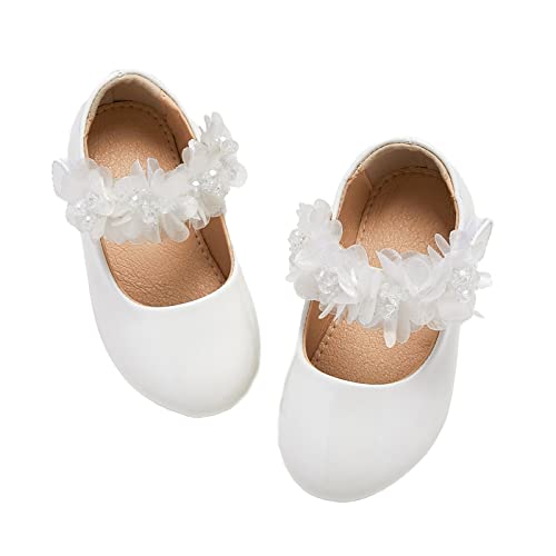 Flaryzone Toddler Little Girls Wedding Ballet Mary Jane Flats Floral Strap Dress Shoes (White,Toddler-Size 6) #TOP17