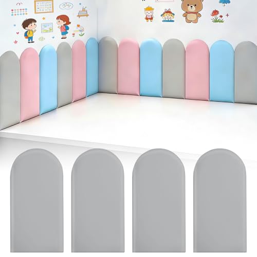 Paneles Murales 3D Adhesivos de Poliuretano Impermeables 4 Piece Acolchado 3D Autoadhesivo para Habitación Infantil, Acolchados, Cojín para Colgar en la Cabecera, Cama – 40 x 20 cm (Gris Claro)