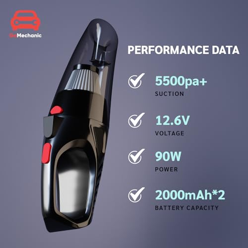 Image of GoMechanic Wireless Portable Vacuum Cleaner for Home and Car - 120 Watts Motor High Suction Power 5500PA - Dust Cleaner for Pet Hair, Sofa - Cordless Mini Vacuum Cleaner - HEPA Filter (GMA VC 006)