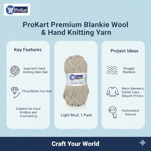 Image of ProKart Premium Blankie Wool, Plush & Cuddly, Chenille Yarn Supersoft Hand Knitting Wool Ball | Blanket Thick /Mottu Yarn Ball Suitable for Hand Knitting and Crocheting (Light Mud, 100gms x 4 Pack)