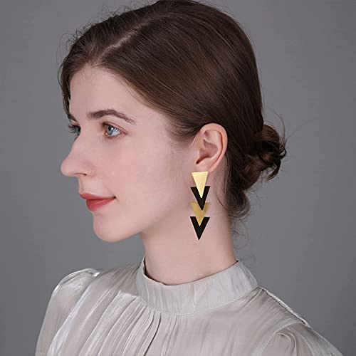 T-Ztoss Fashion Lightweight Geometric Triangle Earring Simple Elegant Metal Drop Dangle Earring Plating Gold Black Bohemian Statement Dangling Studs Earring For Women Girl Bar Party Fashion Jewelry (Style 1) #TOP3
