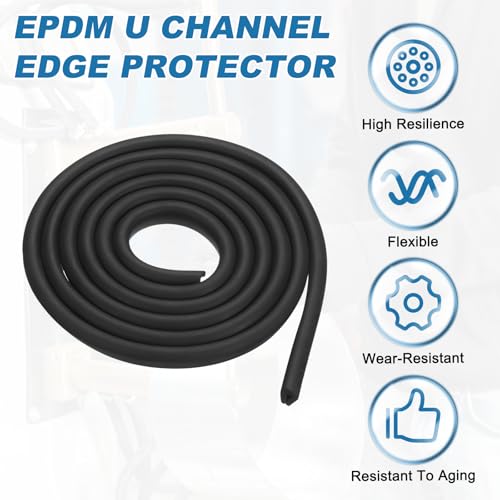 PATIKIL ゴム縁取り材 3/16"(4mm)×3.3フィート長 EPDM Uチャンネルエッジプロテクター U型ガスケット 3-5mm厚ガラス保護用 黒 (10×15mm) [3]