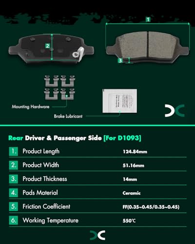 Image of SCITOO D1093 Rear Ceramic Brake Pads Sets w /Hardware Replacement For Buick For Terraza 2005-2007,For Chevrolet For Uplander 2005-2009,For Pontiac For Montana 2005-2009,For Saturn For Relay 2005-2007