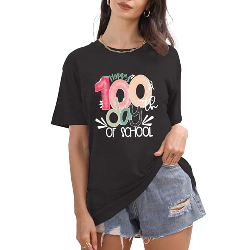 Image of 100th Day of School Shirt for Women Teacher Graphic T-Shirt Funny Teach Short Sleeve Tee Tops