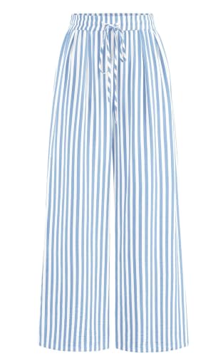 Image of PRETTYGARDEN Womens Pants Elastic Waist Floral Lightweight Palazzo Pants for Women Casual Lounge Wide Leg Pants Woman