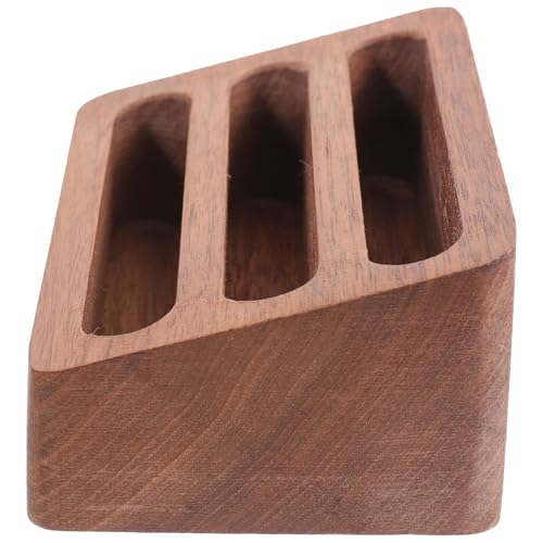 TOYZFRIENDY 木製名刺ホルダー 多機能三格デザイン ビジネスカード収納ケース 厚手滑り止めベース付き 卓上用カードスタンド シンプルで耐久性