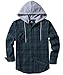 ZITY Men's Flannel Hoodie Shirts Casual Button Down Plaid Shirt Jackets for Men Long Sleeve Stylish Hooded with Pocket Blue Green Navy Large
