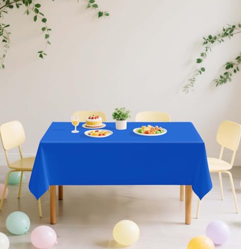 Image of SietDESEO 2 Pack Royal Blue Plastic Tablecloth Rectangle 54 x 108 Premium Disposable Table Cloth Plastic Blue Table Cover for Wedding Baby Shower Party Decorations