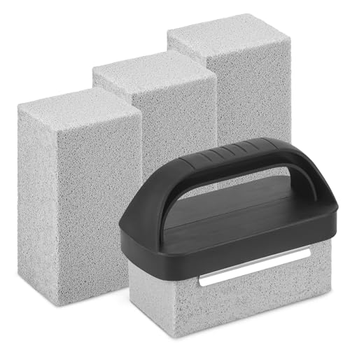 Starvortex 4Pcs Pumice Stone for Cleaning Oven, Grill Cleaning Brick Block with Handle, Nature Cleaning Pumice Stone Set, Griddle Stone Cleaner Brick Block for Cleaning Supplies Sink BBQ Bathroom Pool