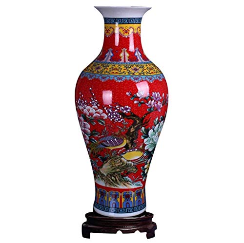 Ufengke Jingdezhen Large Fishtail Ceramic Floor Vase - Handmade Home Decorative Flower Vase, Height 18.11