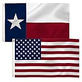 4x6 Ft American and Texas State Flags, USA and State TX Combo Pack, Embroidered Stars 210D Nylon Flags with Brass Grommets (4x6Ft USA+Texas)