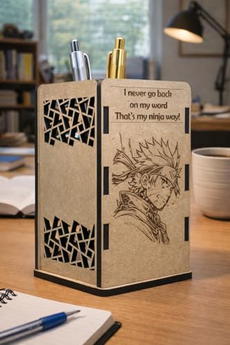 Image of Naruto Wooden Pen Stand | Anime Pencil Holder for Study Table | Naruto Anime Desk Accessories