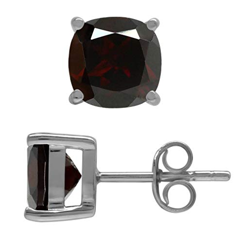 Silvershake 3.14ct. 7mm Natural Cushion Shape Garnet 925 Sterling Silver Stud Earrings