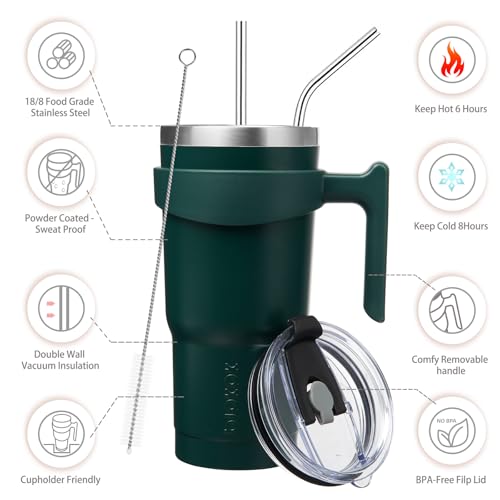 Image of BJPKPK 20 oz Tumbler with Handle & Straw, Insulated Stainless Steel Mug