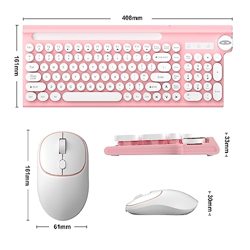 Image of Pink Wireless Keyboard and Mouse Combo, MageGee 2.4G USB 101Keys officeTypewriter, Waterproof Cute Round Retro Aesthetic Keyboard for Computer,PC,Desktops,Laptop, Mac(White Pink)