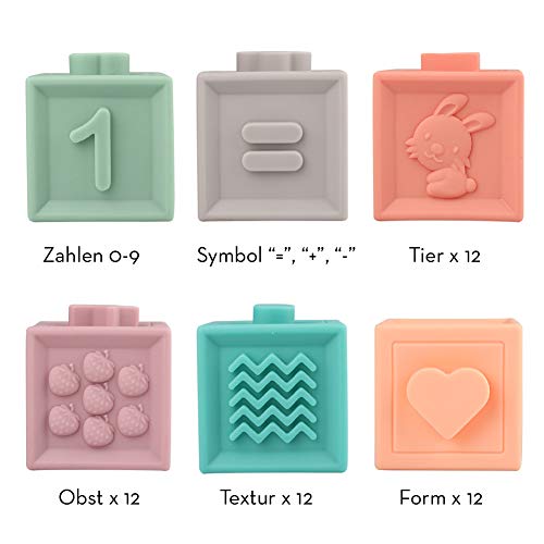 Sunarrive Weich Baby Bausteine - Motorikspielzeug Stapelwürfel Bauklötze - Babyspielzeug Stapelspiel - Montessori Sensorik Spielzeug Beißring Badespielzeug für Kleinkind ab 6 9 12 Monate 1 Jahre - Image 3