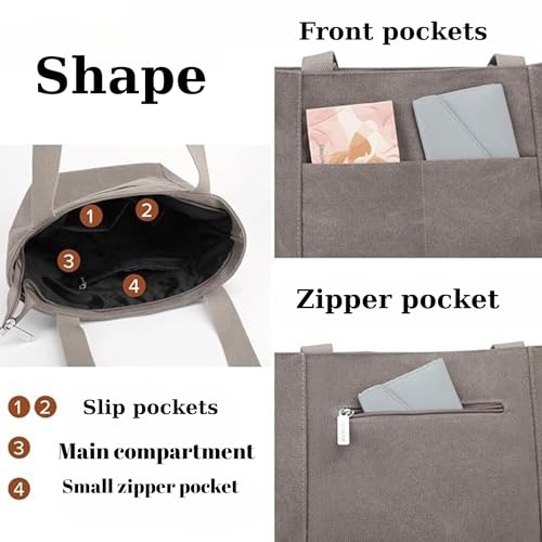 Base'ic Women's Large Canvas Shoulder Bag – Multi-Pocket Crossbody Tote for Daily, Work, Travel, Shopping2