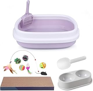 SIVEIS 12 Pcs Kitten Cat Starter Kit,Kitten Litter Box Starter Kit,Kitten Supplies for Indoor Cats/Cat Cages Indoor,Kitty Litter Box with Scoop|Cat Scratch Pad|Double Cat Bowls|Kitten Toys|Pet Spoon