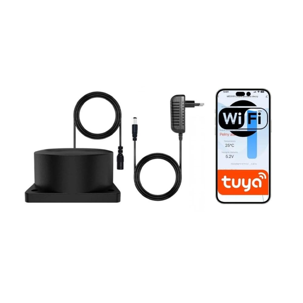 Sensor de nivel inalámbrico para cisterna y tanque de agua, indicador de nivel de agua ultrasónico 0,1 – 5 m, aplicación Tuya Smart Life, WiFi de 2,4 GHz, alarma de agua alta/baja, cable de 3 m, IP65