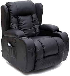 More4Homes - CAESAR 10-in-1 Manual Recliner Armchair - Sofa Chair for Living Room & Bedroom - Massage Sofa with Remote Control & Latch Recliner Mechanism - Bonded Leather, Black