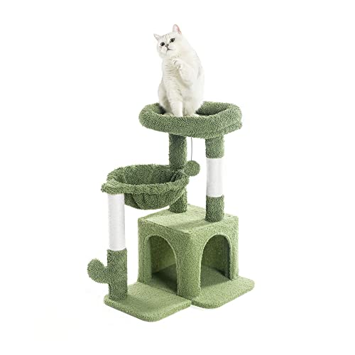 Pesofer Cactus Cat Tree, Small Cat Tower With Sisal Scratching Post And Hammock Green #TOP4