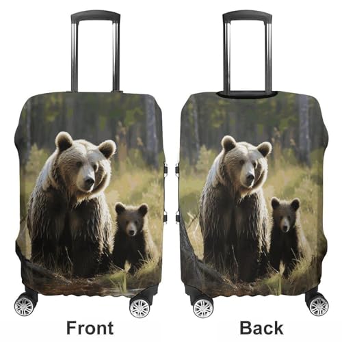 Mother Brown Bears Protect Luggage Cover, Washable Elastic Suitcase Cover Protector Fit 18-32 Inch Luggage3