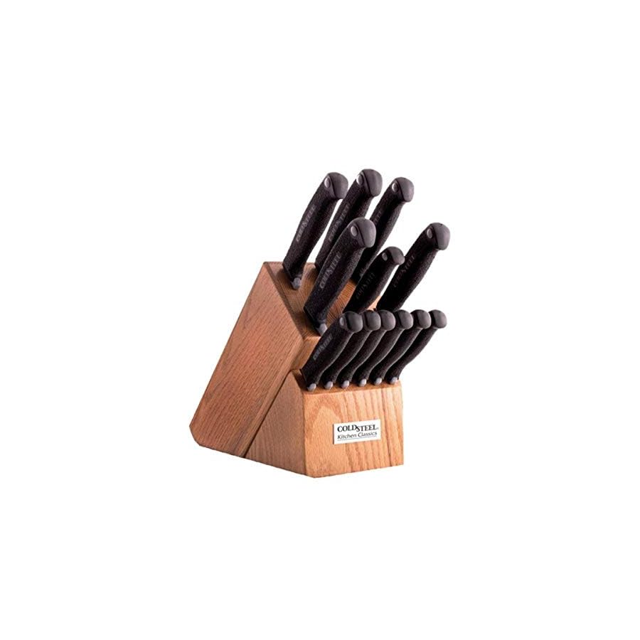 Cold Steel Kitchen Classics 12 Knives Set | Cryo Quenched 4116 Stainless Steel 6 Steak Knives, Boning, Bread, Chef's, Paring, Slicer, Utility Knife & Wood Block Stand