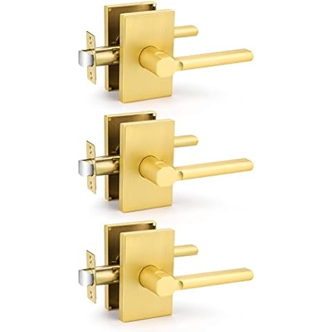 EHOMEWARE 3 Pack Passage Door Knobs, Satin Brass Door Handles Keyless Closet Door Knobs, Interior Door Handle in Gold Finish, Heavy Duty Modern Door Levers Cover