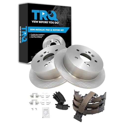 TRQ Rear Semi Metallic Brake Pad and Rotor Set Compatible with 2004-2006 Lexus RX330 2007-2009 RX350 2006-2008 RX400h 2004-2007 Toyota Highlander