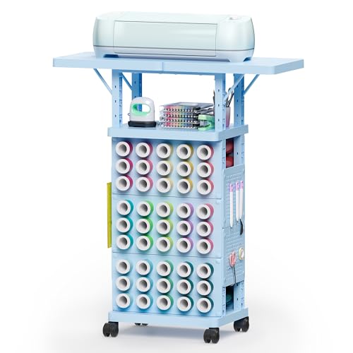 Image of Sunnacate Craft Storage Cart Compatible with Cricut Machine, Rolling Craft Stand Shelf Table Desk Organizer with 45 Vinyl Roll Holders, Pegboard, Accessories Holder, Craft Room Organization