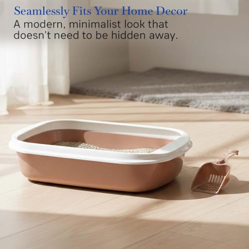Image of PETS EMPIRE Cat Litter Box Tray with Free Scooper - Semi-Closed Design, Durable Quality, Suitable for All Adult Cats & Kittens, Brown