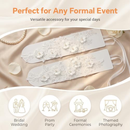 Image of PATPAT Bridal Wedding White Gloves for Women with Pearl, Elegant Lace Gloves for Women Princess Glove for Bride, Cosplay & Formal Events Banquet Stage Performance Accessories