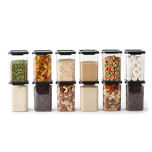 Image of Plastic Airtight Containers Set For Kitchen Storage And Containers Box For Pantry Organization And Container (1100ml, Black And Transparent) Set of 12