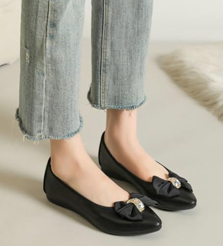 Bow Rhinestone Flats for Women Foldable Point Toe Flat Shoes Casual Comfortable Slip on Mary Jane Ballet Flats Dressy Work Shoes2
