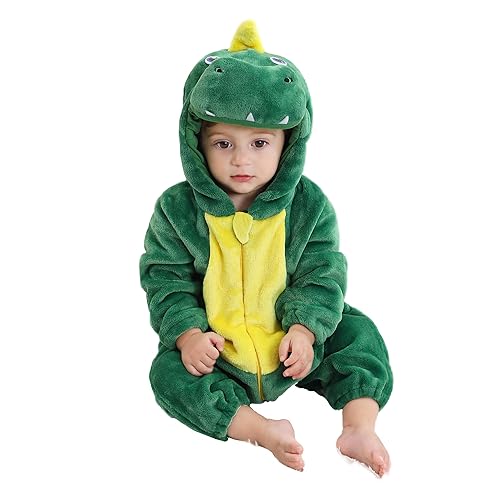 BETTERFUN Baby Animal Costume Kids Toddler Infant Hooded Romper Jumpsuit Halloween Cosplay Outfits, Green Dinosaur, 2-6 Months