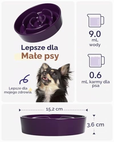 LE TAUCI Ceramiczna miska dla psa, mały rozmiar, naczynia z powolnym karmieniem, szczeniaki, fioletowy labirynt
