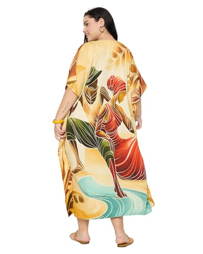 Image of Gypsie Blu Women Plus Size Kaftan Dress Beach Cover Up Maxi Dresses for Women, V-Neck Kimono Sleeve 1X-3X