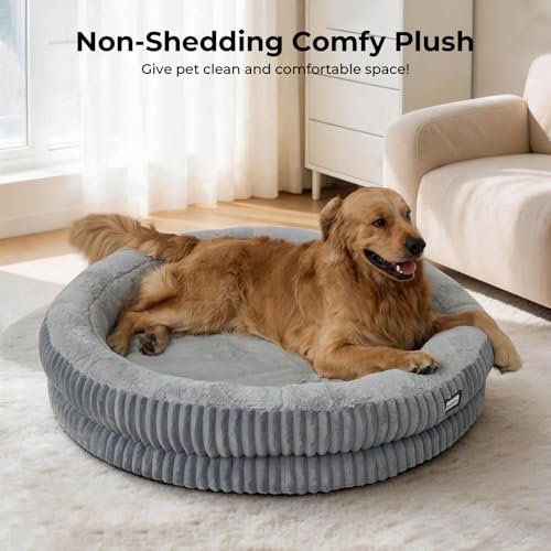 Image of BALANCE Donut Dog Bed, 43 Inches Round Dog Bed Extra Large Size Dogs Washable, Orthopedic Calming Dogs Beds for Kitten, Fluffy Plush Faux Fur Pet Bed with Anti-Slip Bottom