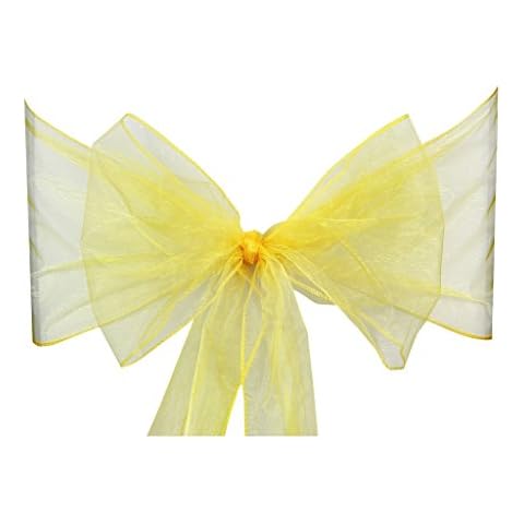 Covering All Occasions 10pcs of Organza Chair Sashes, Fuller Wider Sash, Chair Cover Bows for Wedding Party Events Birthday Décor | 26 Colours | Yellow Gold Cover