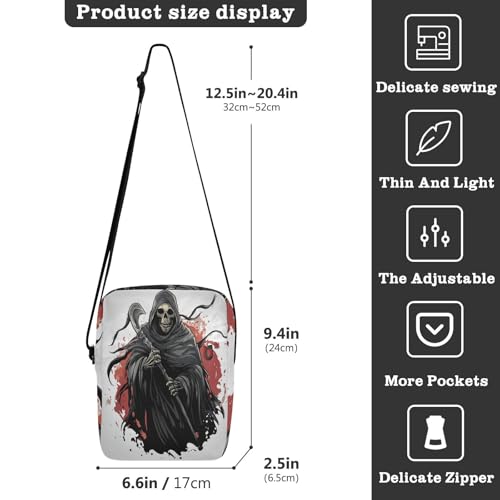 messenger bags mens crossbody bag cross body purses for women Adjustable Strap for Shopping Shopping- Death God Black3