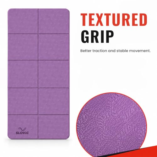 Image of Slovic Yoga Mat for Woman [6 MM] | Foldable TPE Yoga Mat for Man | Textured Anti-Slip Exercise Mat for Home Workout & Home Gym | Durable & Lightweight Gym Mats for Floor | Purple