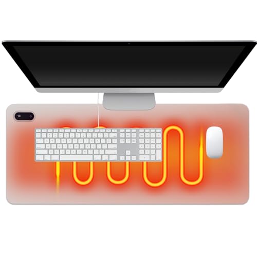 Alfombrilla Raton Calefactable, 33x80cm Almohadilla de Escritorio Calentada con 4 Hora Apagado Automático y 5 Niveles de Temperatura, para PC Teclado, Portátil, Oficina y Casa