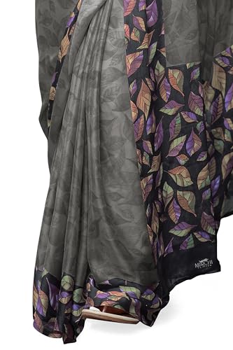 Image of MIRCHI FASHION Saree for Woman Chiffon Geometric and Leaf Printed | Lightweight Daily Regular Use Comfortable Women's Sari with Blouse Piece (Available in 15 Designs)