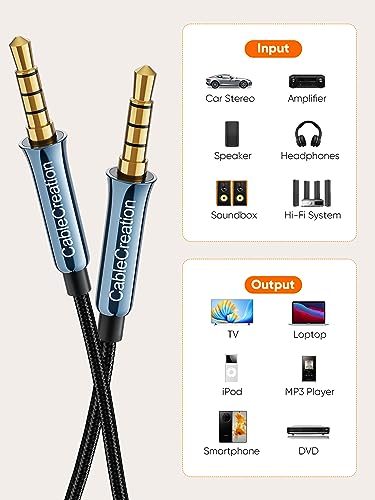 Image of CableCreation 3.5 MM TRRS Audio Cable, 4-Pole Aux Cord Male to Male(3FT /0.9M, Hi-Fi) 1 /8 inch Braided Auxiliary Stereo Jack, Compatible with Headphone, Car, Phone, Speaker(with Aux Port), Bule
