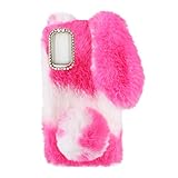 Pink Fluffy Fur Plush Case for Samsung Galaxy A32 5G, Cute Spotted Bunny Furry Girly Cover 3D Animal