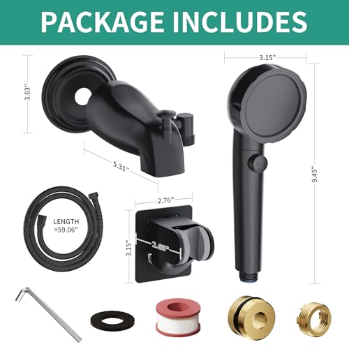 HEROBAI All Metal Bathtub Faucet Sprayer Attachment, Tub Spout with Diverter and Filtered Shower Head, Bathtub Hose Attachment for Tub Faucet, 3 Settings Hand Held Shower with On/Off Switch (Black) by HEROBAI - Image 5